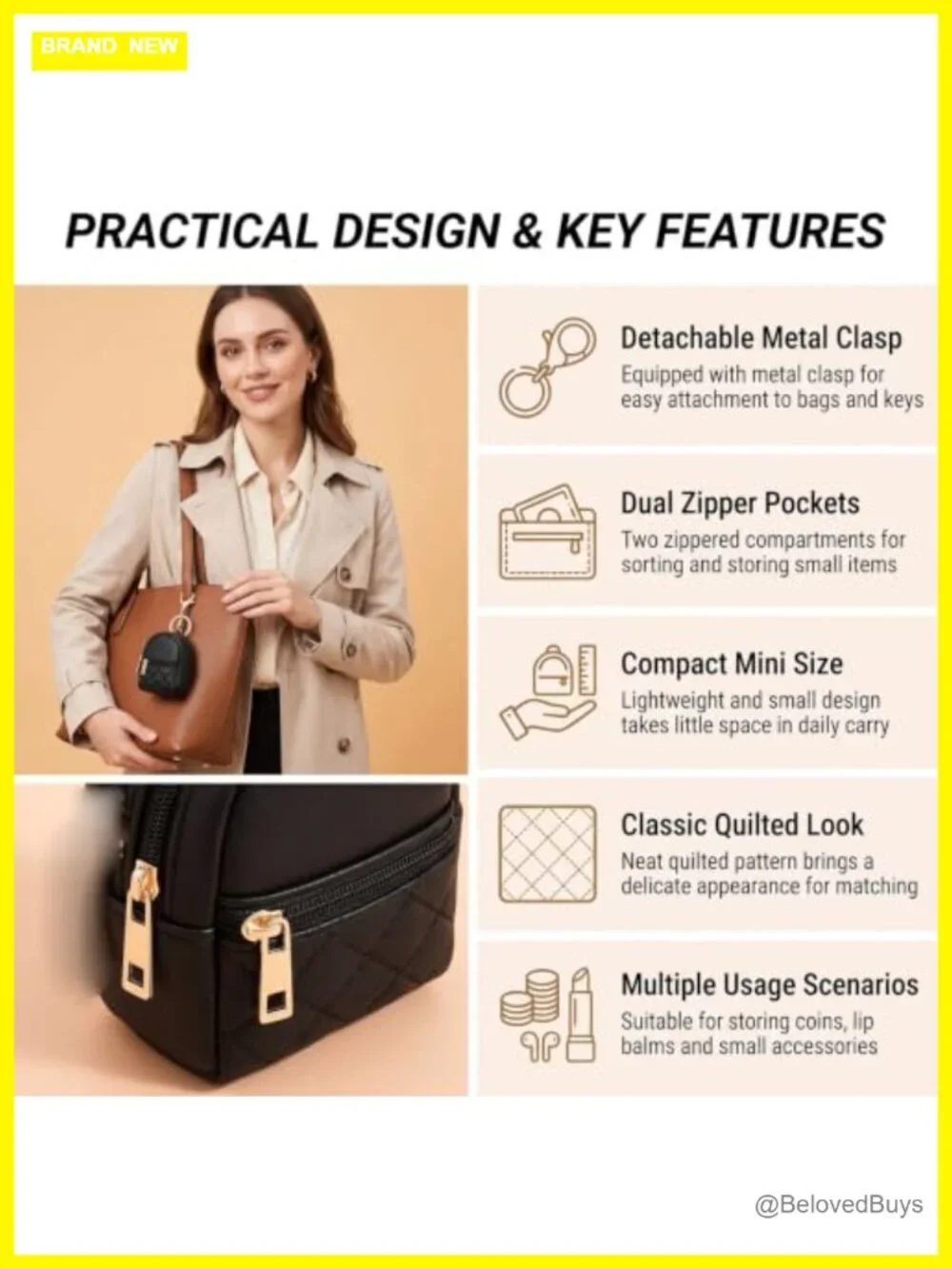 Mini Backpack Keychain Faux Leather Cute Coin Purse Bag Charm Dual Zipper